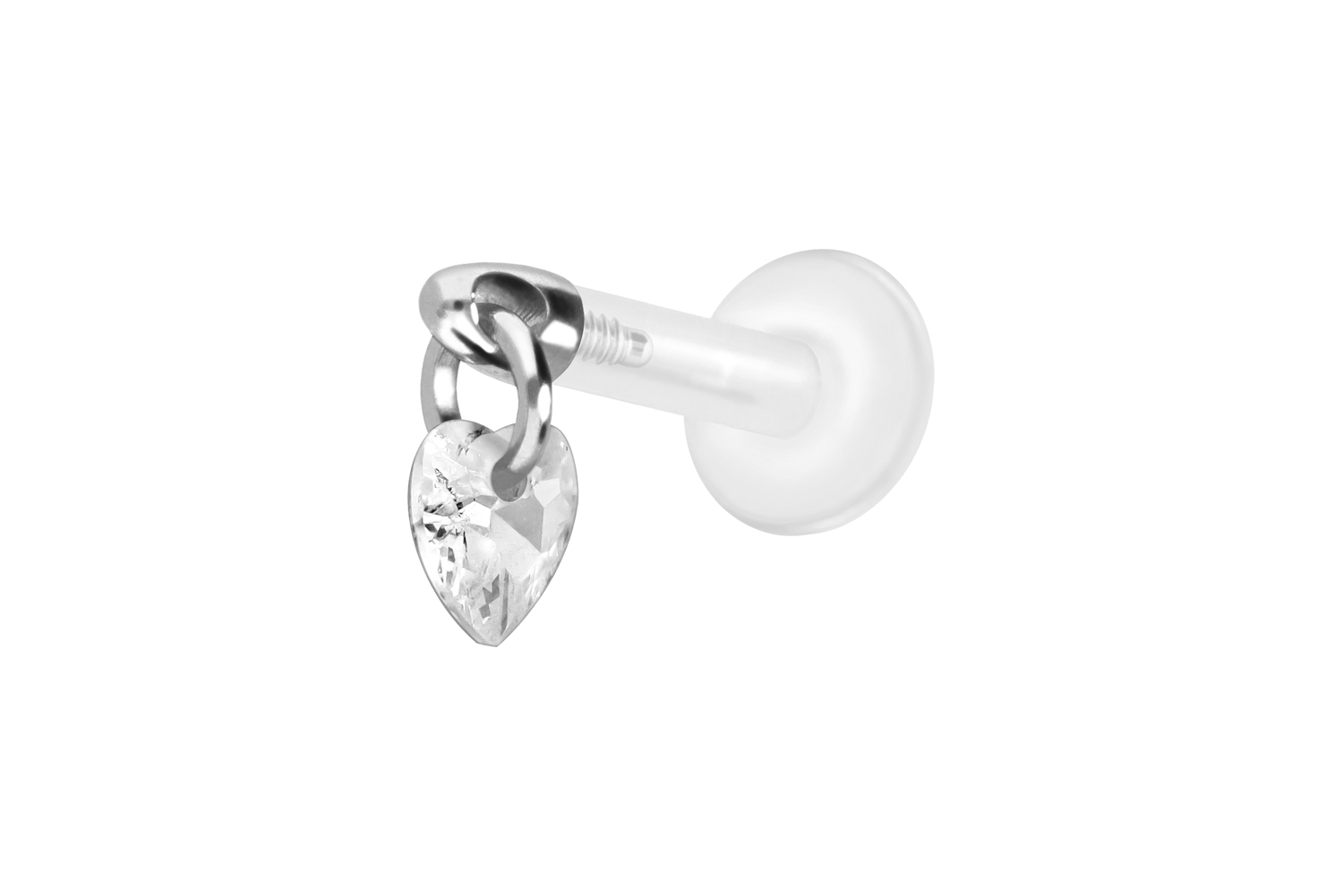 PTFE Labret Piercing mit Innengewinde + Titan-Aufsatz KRISTALLHERZ